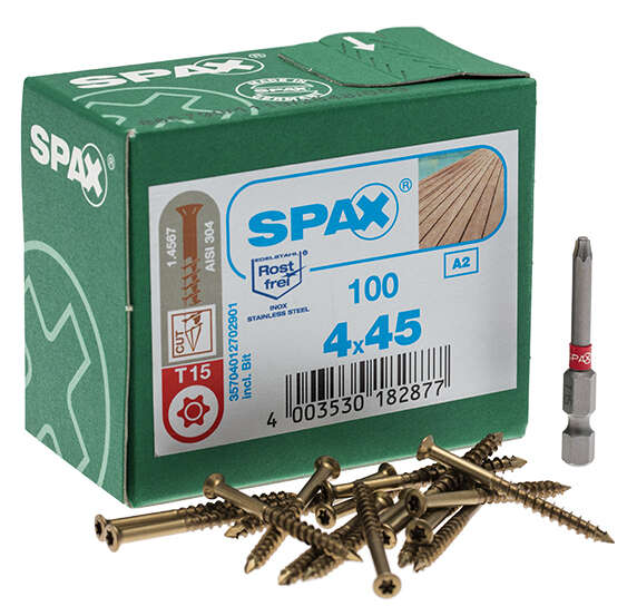 Image du produit NOVLEK - Vis SPAX pour HARDWOOD CLIP - &Oslash; 4 x 45 mm - TX - Inox A2 (Brun) - (+ embout TX15)