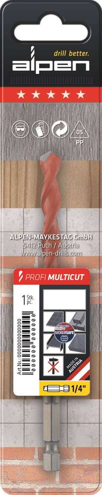 Image du produit Alpen - Profi Multicut - Foret universel tous mat&eacute;riaux - Embout Hexa
