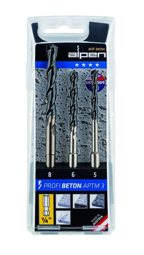 Image du produit Alpen - APTM 3 HM-Foret B&eacute;ton - Embout Hexa (3 pi&egrave;ces) : &Oslash; 5| 6| 8 mm