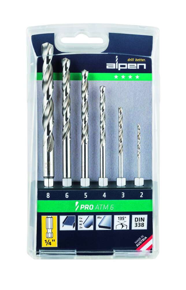 Image du produit Alpen - Cassette HSS Super ATM Foret Acier (6 pi&egrave;ces): &Oslash; 2| 3| 4| 5| 6| 8 mm