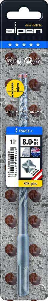 Image du produit Alpen - FORCE X SDS-plus Foret B&eacute;ton arm&eacute; - Long. 200/260 mm - 4 Taillants