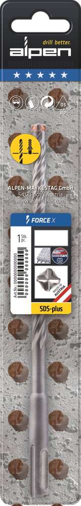 Image du produit Alpen - FORCE X SDS-plus Foret B&eacute;ton arm&eacute; - Long. 200/260 mm - 4 Taillants
