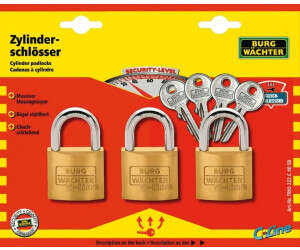 Image du produit BURGWACHTER - Cadenas &agrave; cl&eacute;s - Trio 222- 4 Cl&eacute;s - Laiton - &Oslash; 6 mm Dim Int Anse : 65 x 20 mm - H Totale : 101 mm