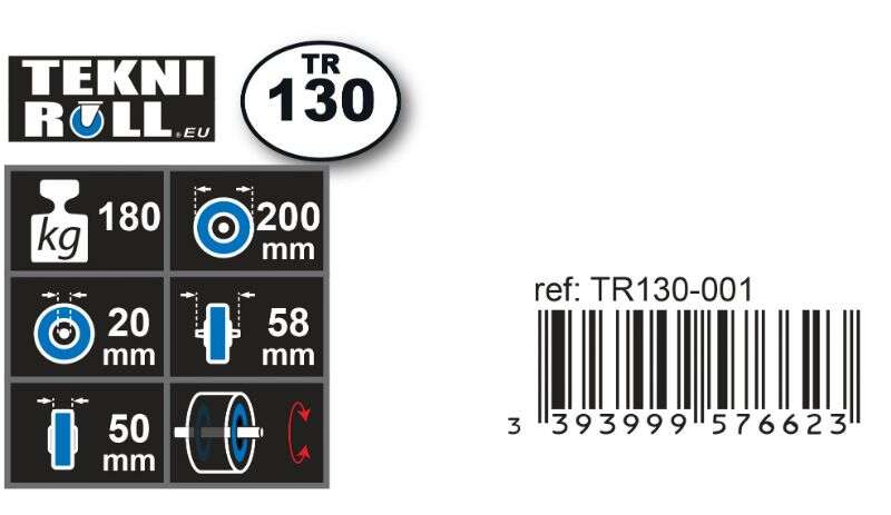 Image du produit Roue &Oslash; 200mm - Axe 20mm - Jante plastique - Charge max 180 Kg