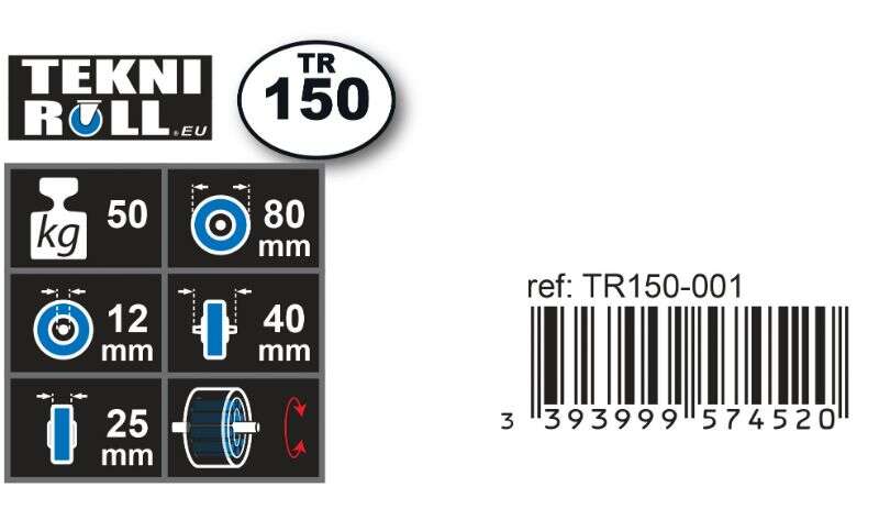 Image du produit Roue Caoutchouc - &Oslash; 80mm - Charge max 50 Kg