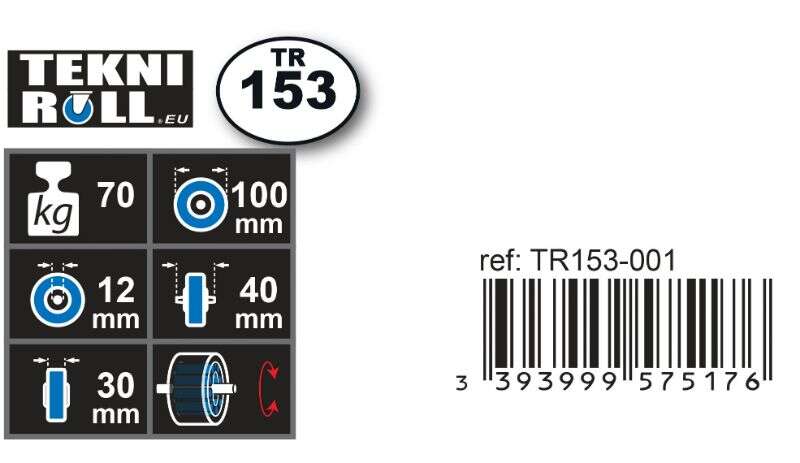 Image du produit Roue Caoutchouc - &Oslash; 100mm - Charge max 70 Kg