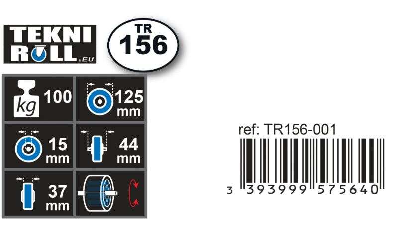 Image du produit Roue Caoutchouc - &Oslash; 125mm - Charge max 100 Kg