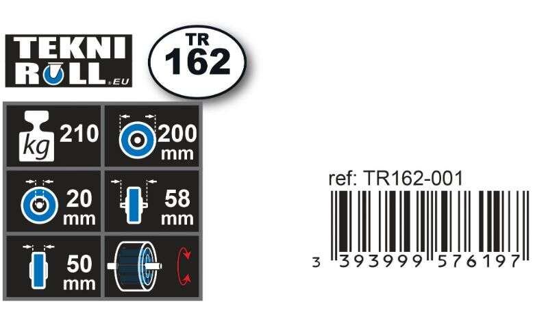 Image du produit Roue Caoutchouc - &Oslash; 200mm - Charge max 210 Kg