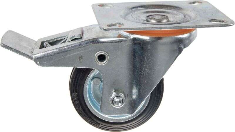 Image du produit Roulette Caoutchouc &Oslash; 80mm pivotante avec frein - Charge max 40kg - Hauteur tot. 106mm - Plateau 105 x 80 mm