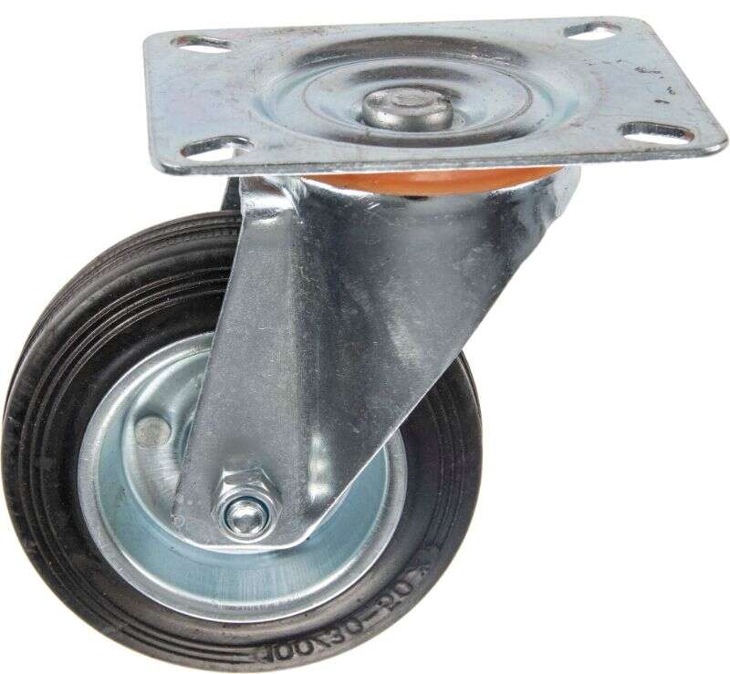 Image du produit Roulette Caoutchouc &Oslash; 100mm pivotante - Charge max 60kg - Hauteur tot. 128mm - Plateau 105 x 80 mm