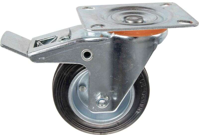 Image du produit Roulette Caoutchouc &Oslash; 100mm pivotante avec frein - Charge max 60kg - Hauteur tot. 128mm - Plateau 105 x 80 mm