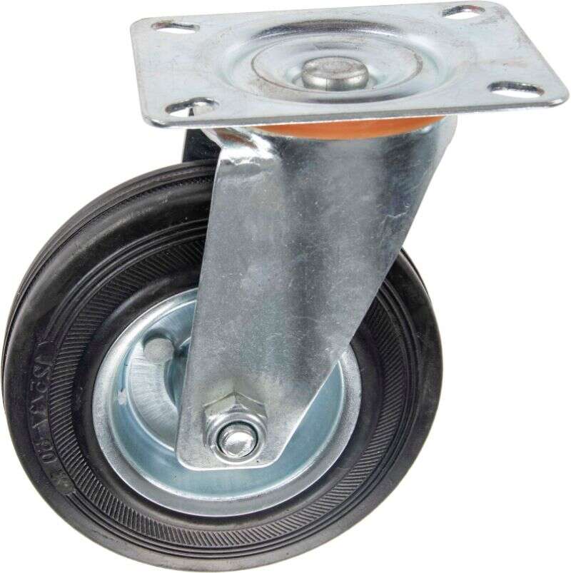 Image du produit Roulette Caoutchouc &Oslash; 125mm pivotante - Charge max 80kg - Hauteur tot. 157mm - Plateau 105 x 80 mm