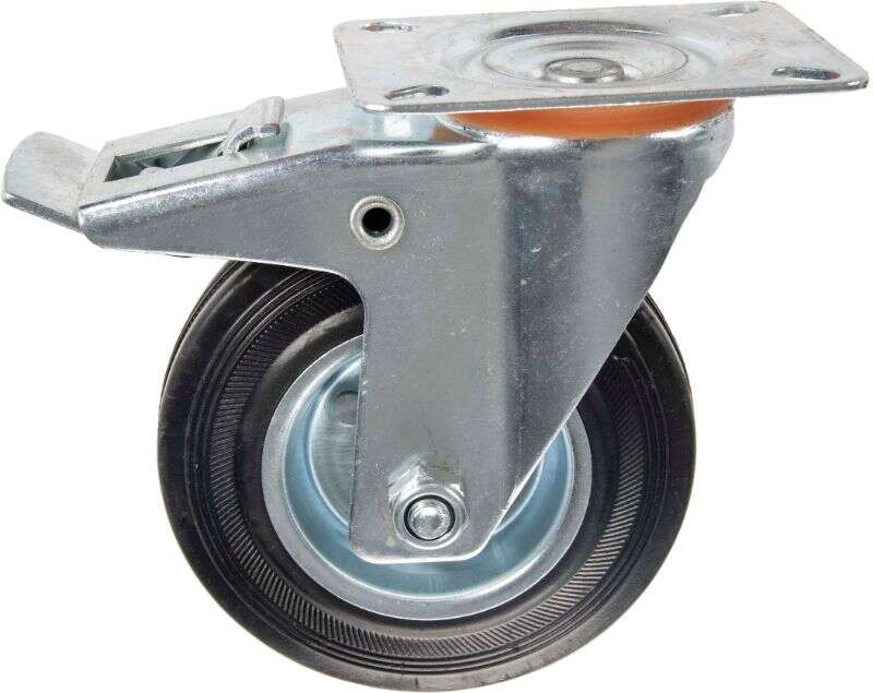 Image du produit Roulette caoutchoux &Oslash; 125mm pivotante avec frein - Charge max 80kg - Hauteur tot. 157mm - Plateau 105 x 80 mm