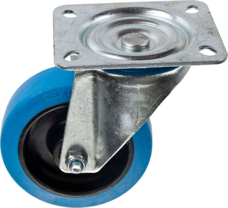 Image du produit Roulette Caoutchouc &eacute;last. &Oslash; 100mm pivotante - Charge max 100kg - Hauteur tot. 128mm - Plateau 100 x 85 mm