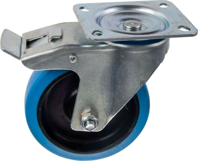 Image du produit Roulette Caoutchouc &eacute;last. &Oslash; 125mm pivot.vec frein - Charge max 150kg - Hauteur tot.156mm - Plateau 100 x 85 mm