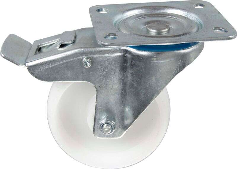 Image du produit Roulette polypropyl&egrave;ne &Oslash; 100mm pivotante avec frein - Charge max 150kg - Hauteur tot.128mm - Plateau 100 x 85 mm