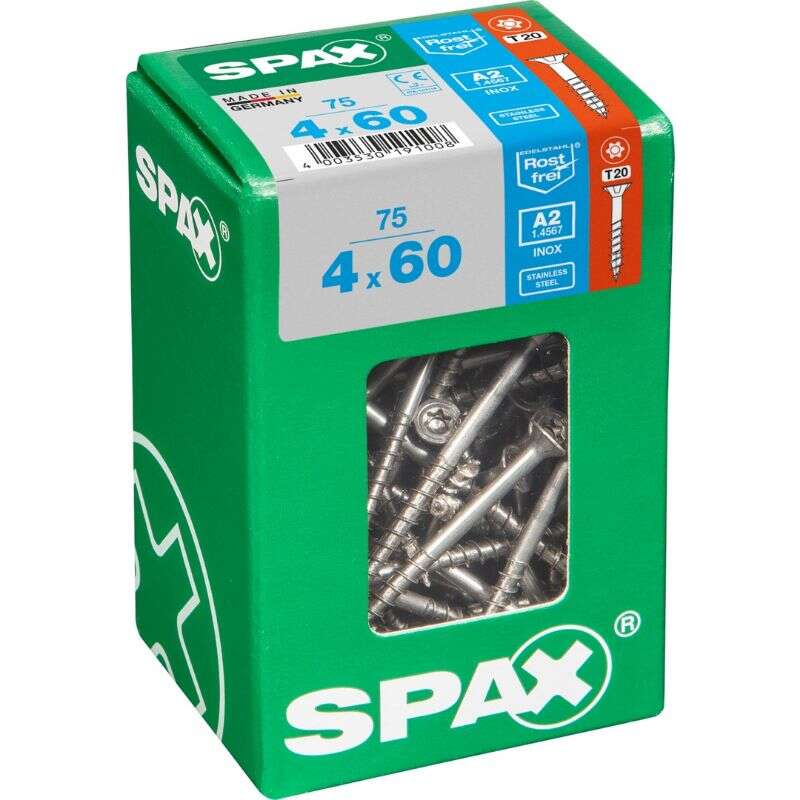 Image du produit SPAX&reg;- Vis universelle - &Oslash; 4 mm - T&ecirc;te frais&eacute;e - Inox A2 - T-STAR Plus (T20) - Filetage partiel 4 CUT