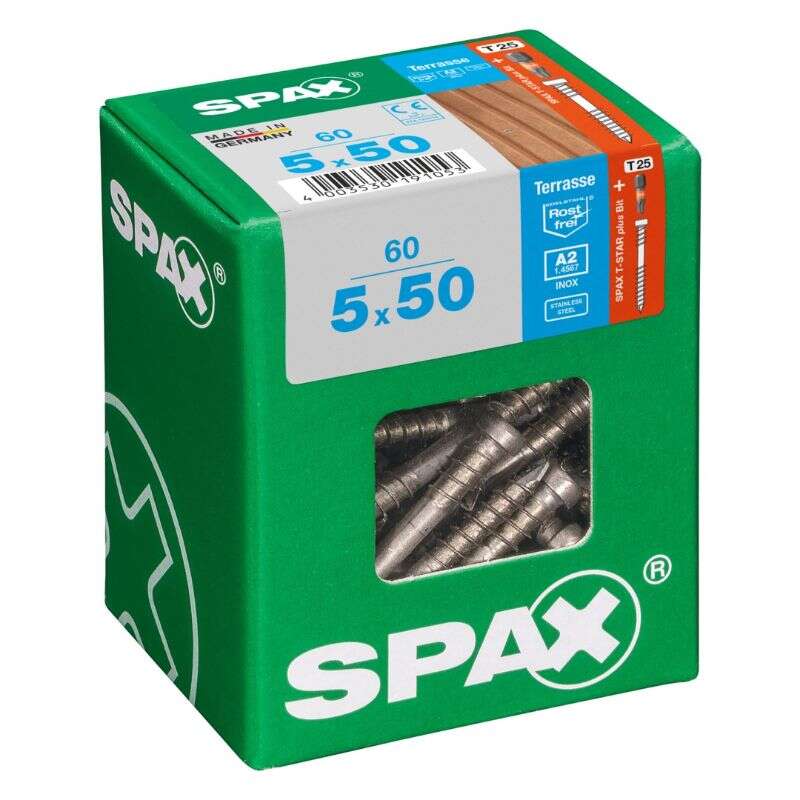 Image du produit SPAX&reg;- Vis Terrasse - &Oslash; 5 mm - T&ecirc;te Cylindrique - Inox A2 - T-STAR Plus (T25) - Filetage de Fixation CUT