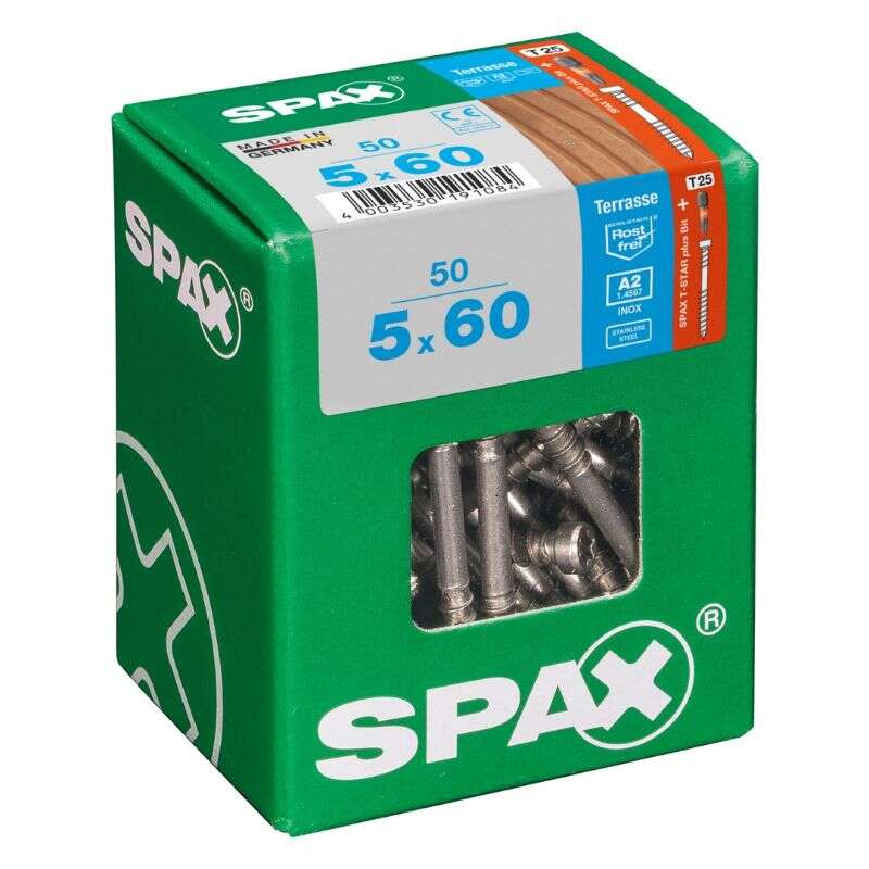 Image du produit SPAX&reg;- Vis Terrasse - &Oslash; 5 mm - T&ecirc;te Cylindrique - Inox A2 - T-STAR Plus (T25) - Filetage de Fixation CUT
