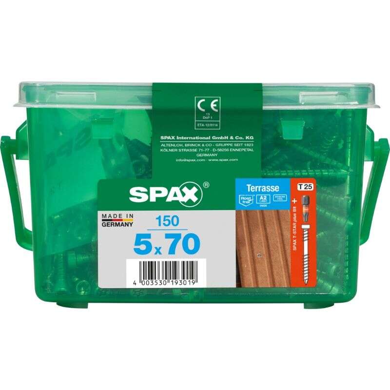 Image du produit SPAX&reg;- Vis Terrasse - &Oslash; 5 mm - T&ecirc;te Cylindrique - Inox A2 - T-STAR Plus (T25) - Filetage de Fixation CUT
