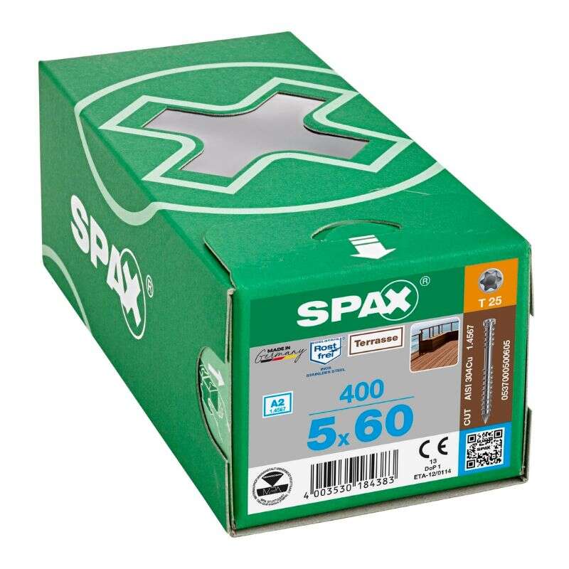 Image du produit SPAX&reg;- Vis Terrasse - &Oslash; 5 mm - T&ecirc;te Cylindrique - Inox A2 - T-STAR Plus (T25) - Filetage de Fixation CUT