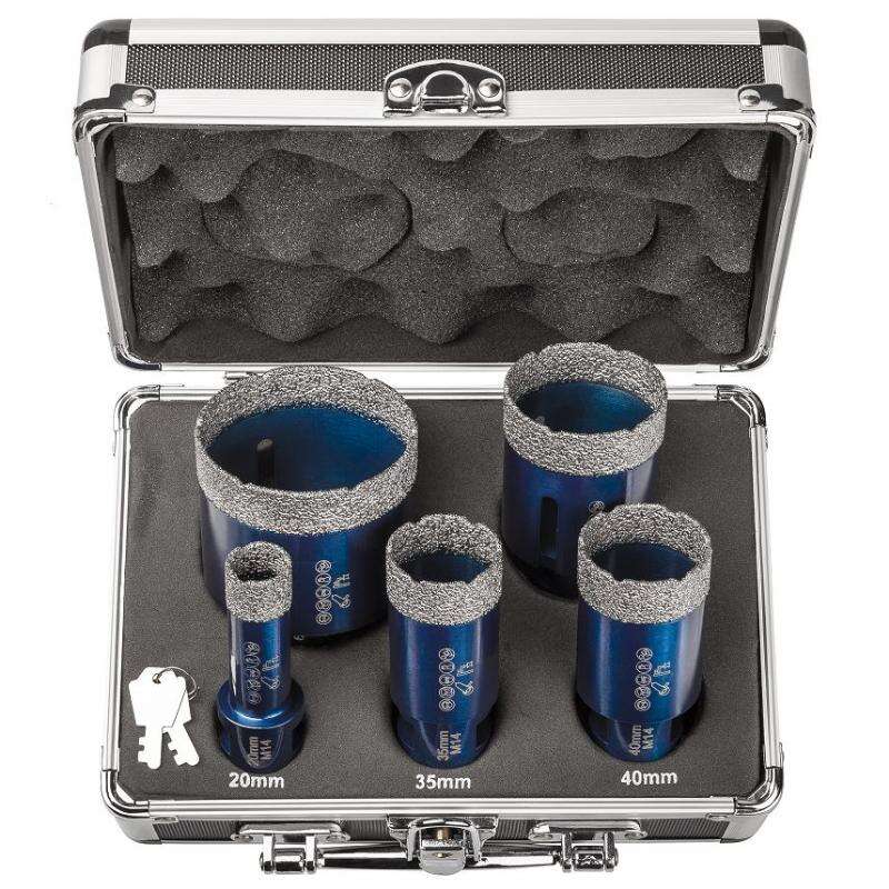 Image du produit CUTZ - Coffret Tr&eacute;pans SET L &agrave; sec pour carrelage, gr&egrave;s, c&eacute;rame fin hauteur 35 mm, compos&eacute; diam.20, 35, 40, 50, 68mm M14