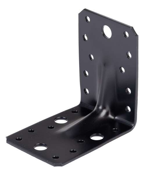 Image du produit Equerre d'assemblage renfor&ccedil;&eacute;e - Multi trous - Noir - 90 x 90 x 65 x 2,5 mm
