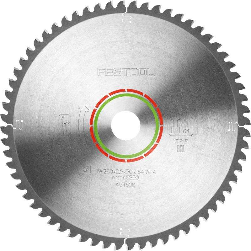 Image du produit FESTOOL - Lame Scie Circulaire STRATIFIE/HPL&nbsp;HW - &Oslash; 260 x 2,5 mm - Al&eacute;sage: 30 mm - Dents: 64, Type WZ/FA