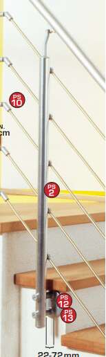 Image du produit Prova - Poteau 1070 mm - Montage Mural - Alu/Inox - Pour 5 tubes & Main courante &Oslash; 40 mm (PS02)