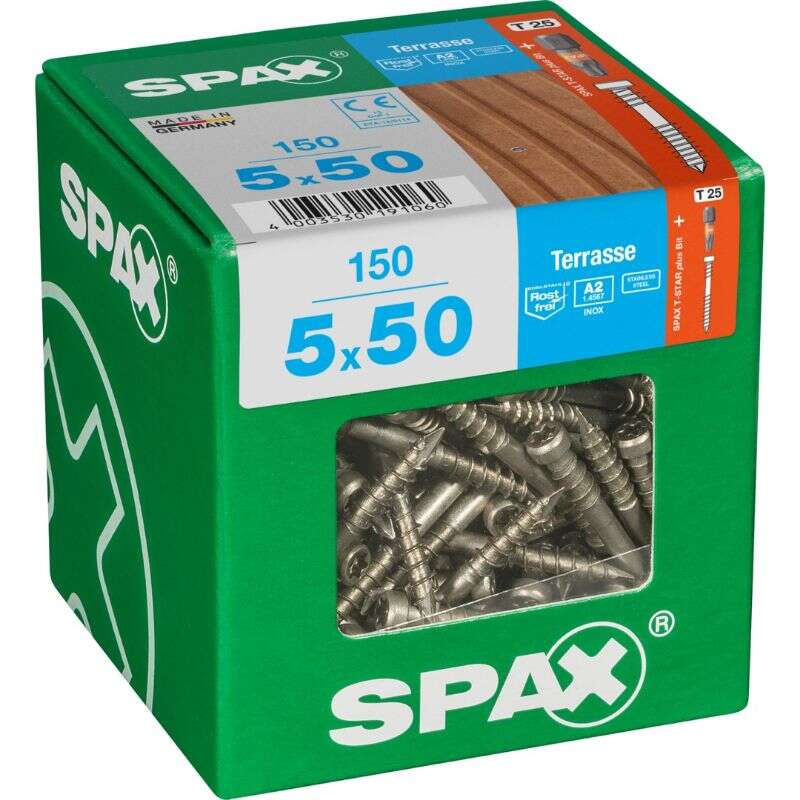 Image du produit SPAX&reg;- Vis Terrasse - &Oslash; 5 mm - T&ecirc;te Cylindrique - Inox A2 - T-STAR Plus (T25) - Filetage de Fixation CUT