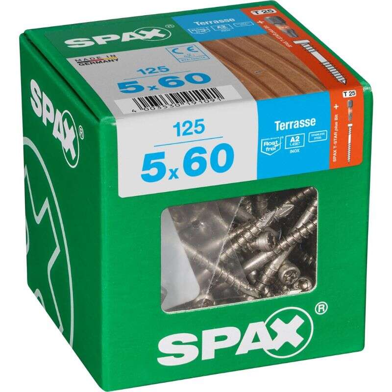 Image du produit SPAX&reg;- Vis Terrasse - &Oslash; 5 mm - T&ecirc;te Cylindrique - Inox A2 - T-STAR Plus (T25) - Filetage de Fixation CUT