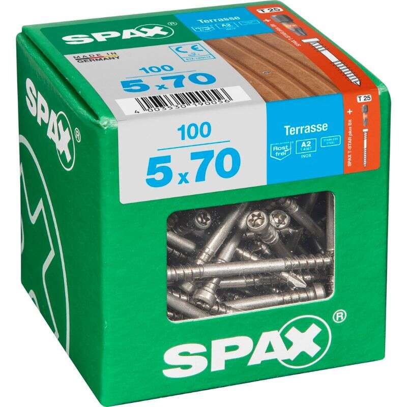 Image du produit SPAX&reg;- Vis Terrasse - &Oslash; 5 mm - T&ecirc;te Cylindrique - Inox A2 - T-STAR Plus (T25) - Filetage de Fixation CUT