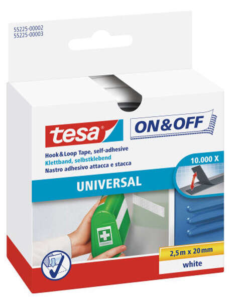 Image du produit Tesa&reg;- Bande Velcro 'On & Off' - Auto-Adh&eacute;sive - Blanc - 2,5 m x 20 mm