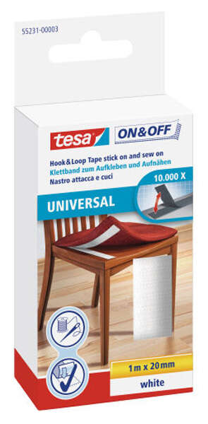 Image du produit Tesa&reg;- Bande Velcro 'On & Off' - &agrave; Coller et &agrave; Coudre - Blanc - 1 m x 20 mm