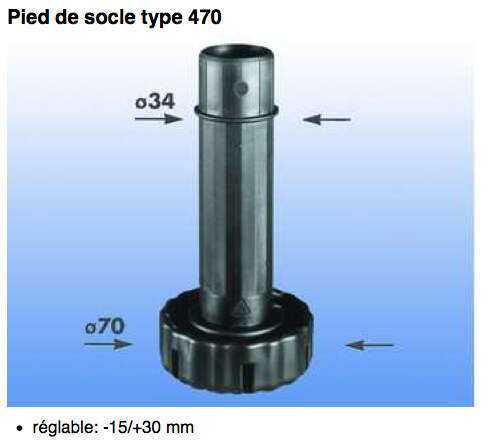 Image du produit Pied de Meuble / Socle - Type Camar 470 - 80 &agrave; 150 mm (Haut.)