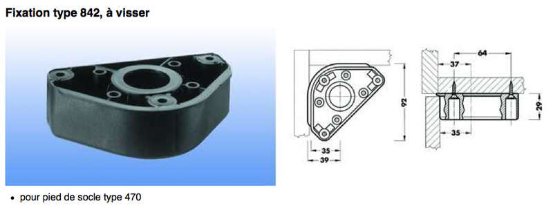 Image du produit Embase &agrave; visser pour Pied de Meuble / Socle 470 - Type Camar 842 - Noir - 92 x 92 mm - 29 mm (Haut.)