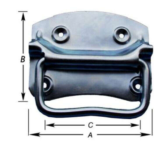 Image du produit Poign&eacute;e de malle mod&egrave;le Am&eacute;ricain sur platine - 4 trous &agrave; nervures - Galvanis&eacute; (2p)