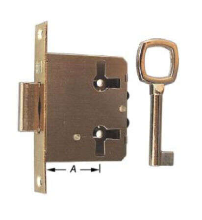 Image du produit Serrure de meuble &agrave; entailler - T&eacute;ti&egrave;re droite 12 x 75 mm - 3 positions pour porte et tiroir - Laitonn&eacute;