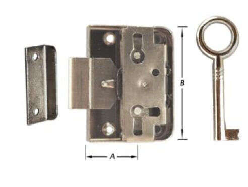 Image du produit Serrure de meuble &agrave; appliquer - G&acirc;che &eacute;querre - 3 positions pour porte et tiroir - Nickel&eacute;e