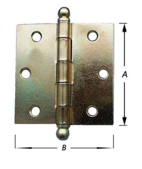 Image du produit Charni&egrave;re de porte - Carr&eacute;e - Coins vifs - Broche d&eacute;montable - Bouton boule - Noeud &Oslash; 10,5 mm - 75 mm (3 p)