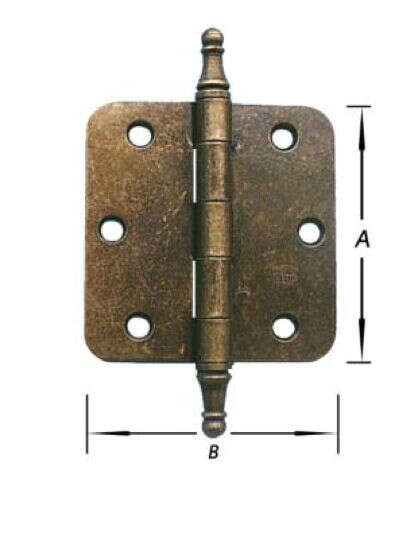 Image du produit Charni&egrave;re de porte - Carr&eacute;e - Coin arrondi - Broche d&eacute;montable - Bouton vase - Noeud &Oslash; 10,5 mm - Laiton - 75 mm (3p)