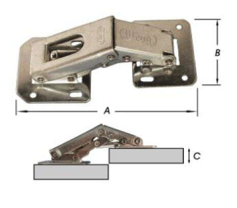 Image du produit Charni&egrave;re forte coud&eacute;e &agrave; appliquer - &agrave; ressort &agrave; pompe - pour porte couvrante ou en retrait - Zingu&eacute;e - 105 x 45 mm (2p)