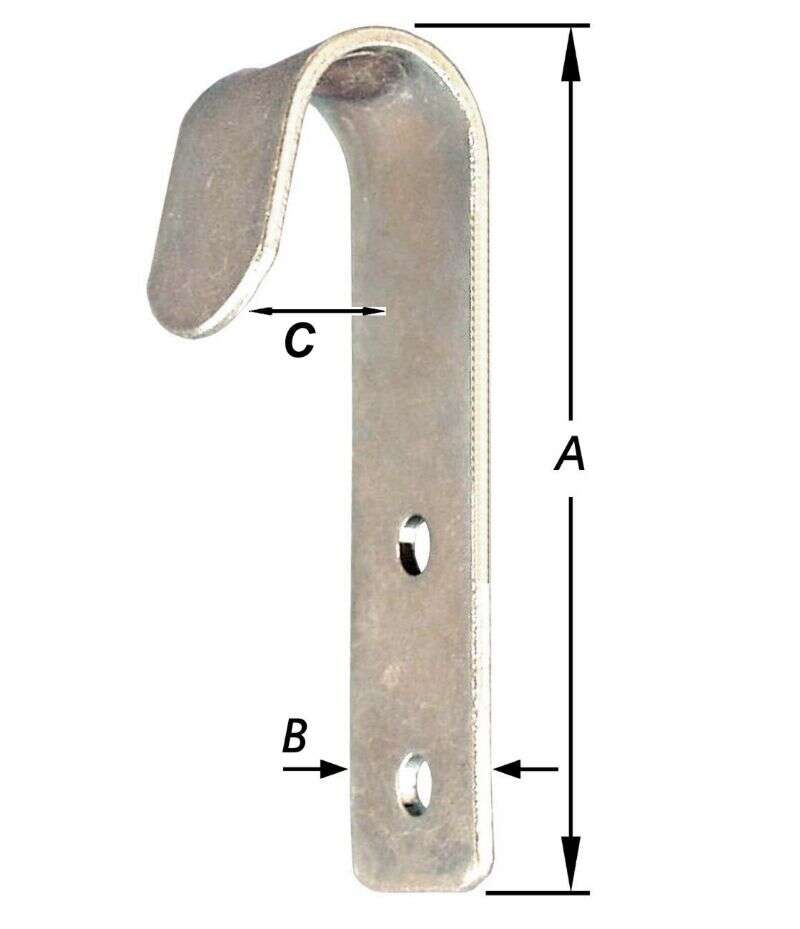 Image du produit Crochet de cordage pour carrosserie - Fer plat avec 2 trous pour vis - Galvanis&eacute; - 73 x 18 mm (2p)