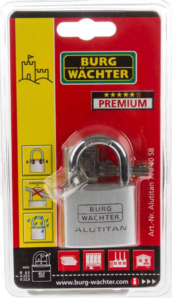 Image du produit BURGWACHTER - Cadenas &agrave; cl&eacute;s - 770 - Alu Titan - Plusieurs formats