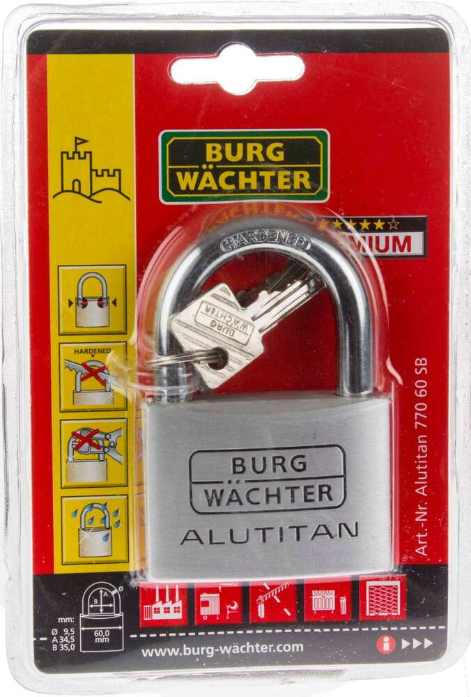 Image du produit BURGWACHTER - Cadenas &agrave; cl&eacute;s - 770 - Alu Titan - Plusieurs formats