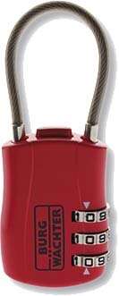 Image du produit BURGWACHTER - Cadenas &agrave; cable &Oslash; 3 mm - A combinaisons - Rouge - Dim Int Anse : 20 x 30 mm - H Totale : 80 mm