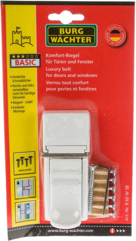 Image du produit BURGWACHTER - Verrou de porte / fen&ecirc;tre &agrave; appliquer - Sans serrure - Blanc - 2 cl&eacute;s