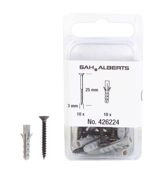 Image du produit Kit vis et chevilles (entre-porte et nez de marche) - Acier Laitonn&eacute; - 3 x 25 mm (10 pi&egrave;ces)