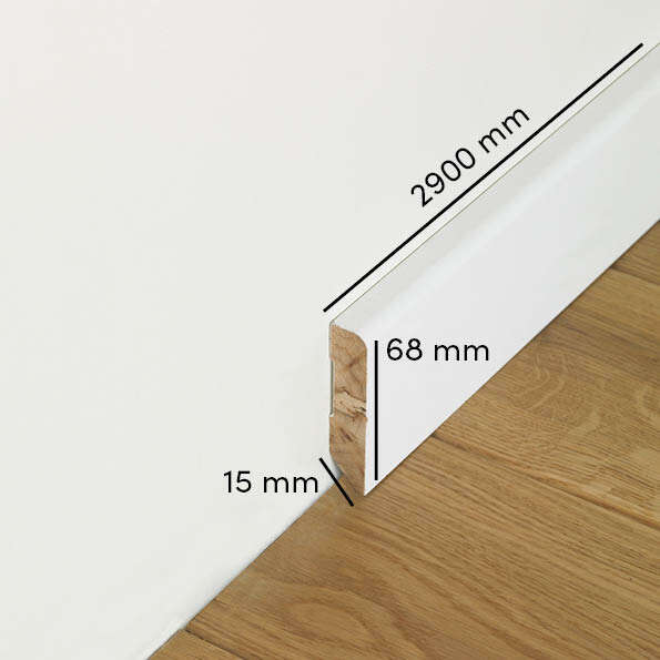 Image du produit LALEGNO - Plinthe massive pr&eacute;-peinte - arrondie - 15 x 68 x 2900 mm