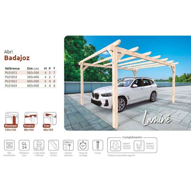 Image du produit Carport BADAJOZ - 500 x 300 cm / H : 264 cm (sans couverture ni socle)